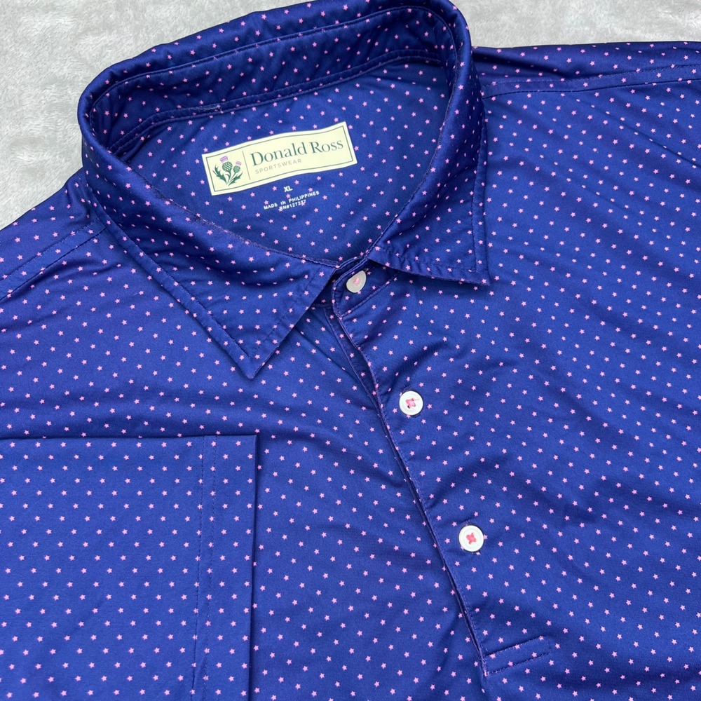 Donald Ross Golf Polo Shirt Men XL Navy Blue Star Stretch Performance Gleneagles